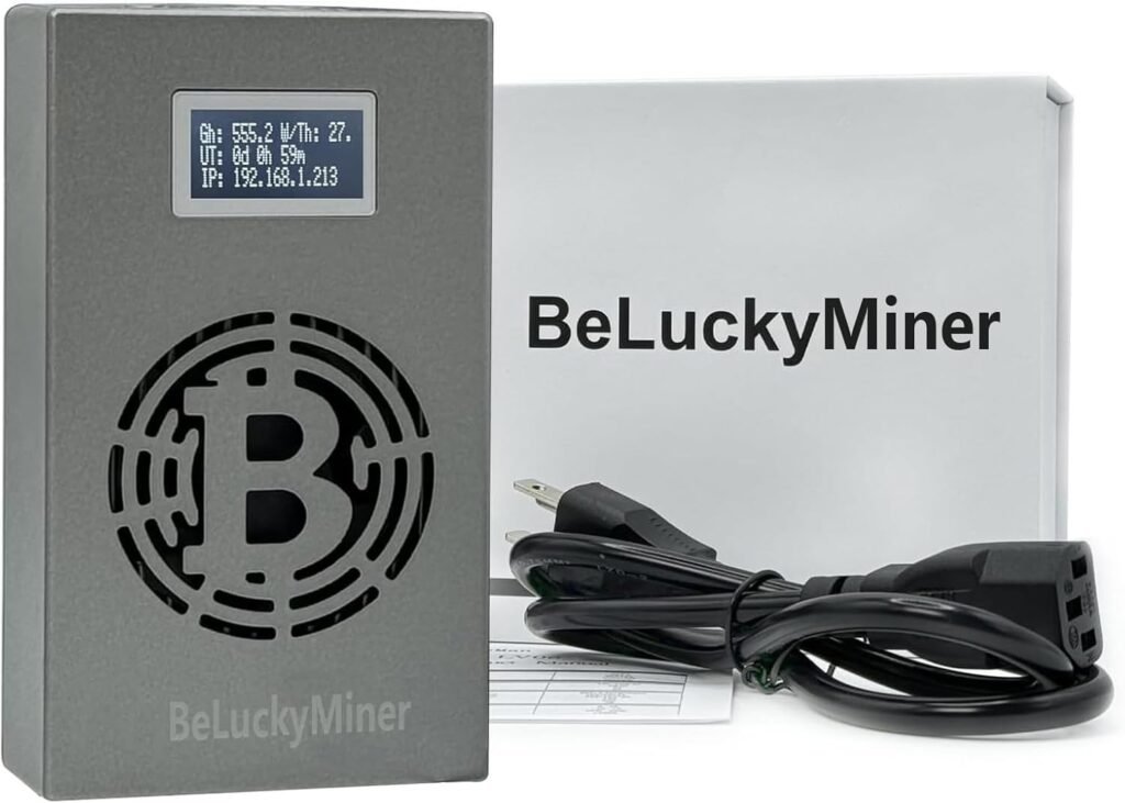 BeluckyMan Bitcoin Miner BTC Lotto Device WiFi SHA-256 500GH/S BM1366 Asic Chip Micro Silent Cryptocurrency Solo miner Bitcoin Machine Home Use, grey