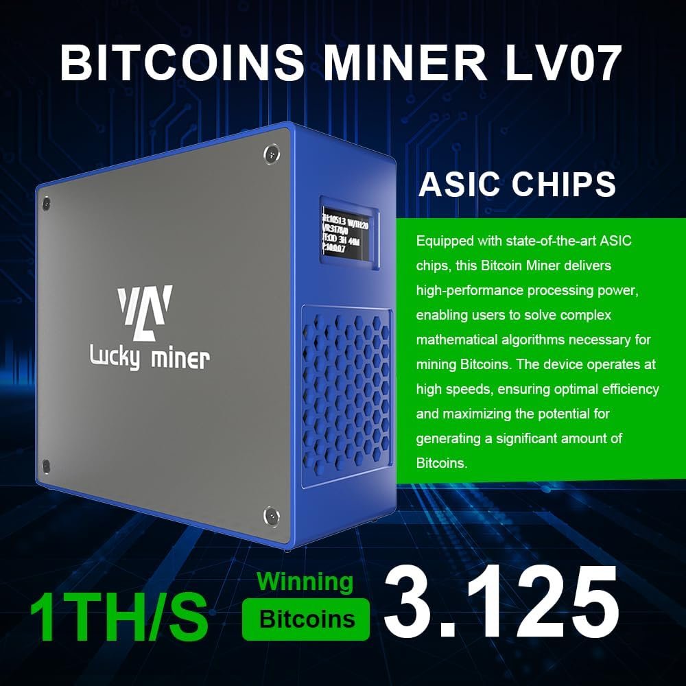 Bitcoins Miner 1TH/S Solo Miner LV07 SHA-256 Asic Chip Low Noise Lottery Crypto Miner 2.4G WiFi 25W Bitcoins Mining Machine Home Use