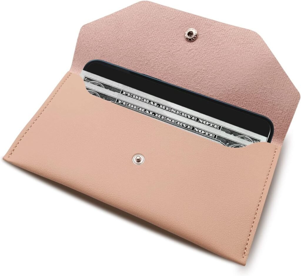 BLMHTWO Cash Wallets for Women, Reusable Envelopes for Cash Leather Cash Envelope Wallet Men and Women Cash Wallet Envelope for Budgeting Cash Check Billing（Pink）