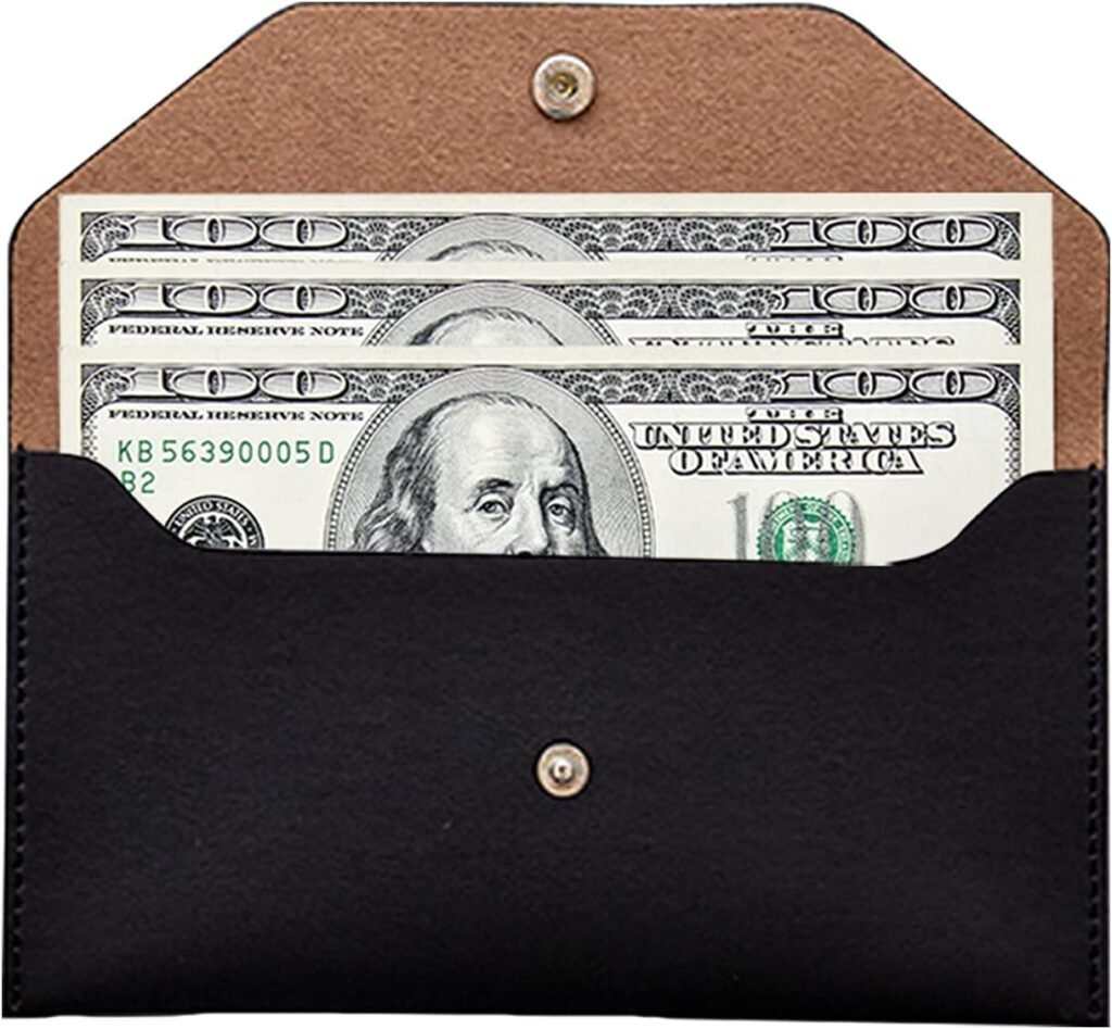 Carrotez Cash Envelopes (PU Leather) Money Envelopes for Cash Gifts, Reusable Cash Envelope Wallet, 1 ea, Letter Engraving - Black