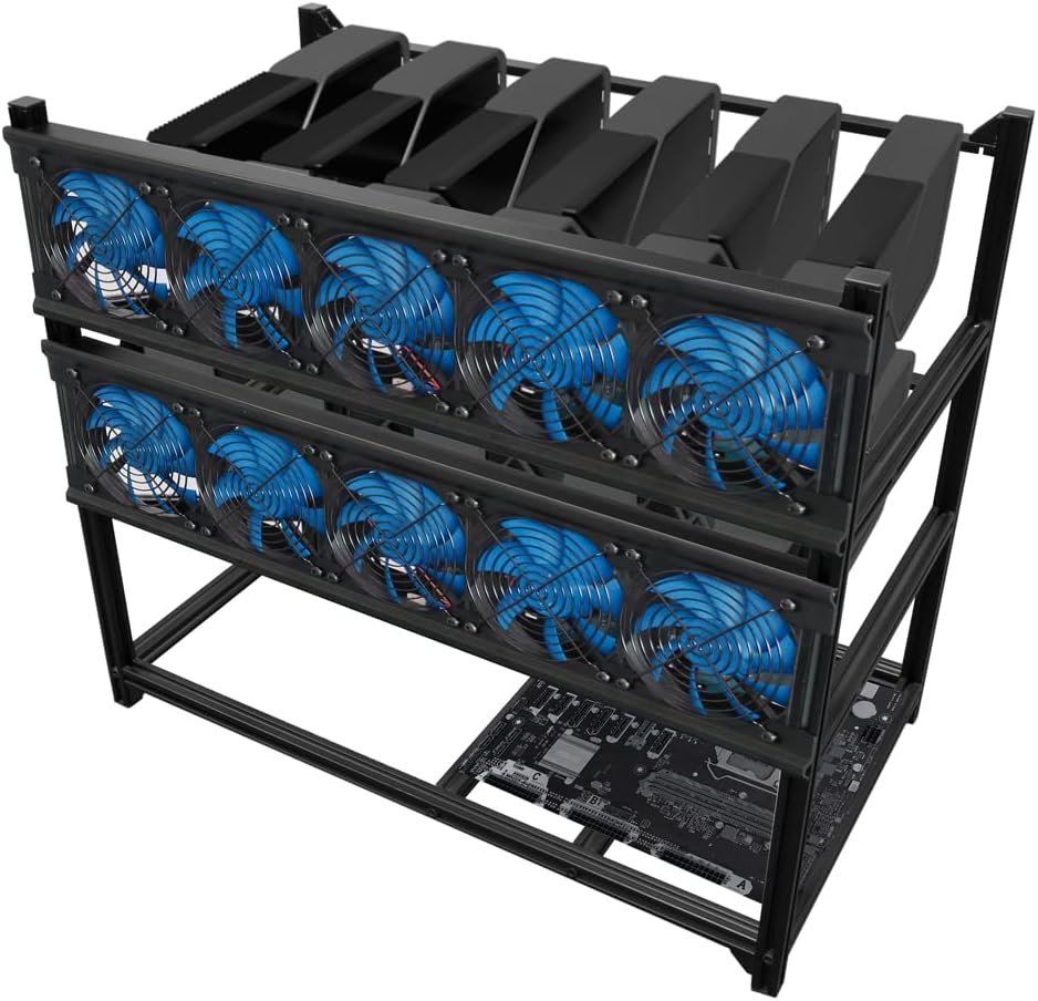 Kingwin 8 GPU Miner Rig Case Frame – Premium Stackable Aluminum Mining Rig Enclosure for Efficient Crypto Mining, Test Bench PC Case.