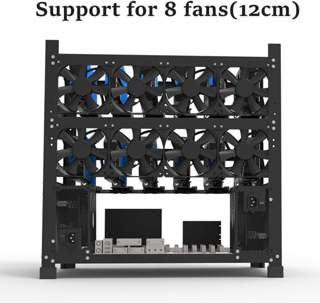 Mining Rig Frame for 12GPU, Steel Open Air Miner Mining Frame Rig Case, Support to Dual Power Supply for Crypto Coin Currency Bitcoin ETH ETC ZEC Mining Tools - Frame Only, Fans  GPU is not Included