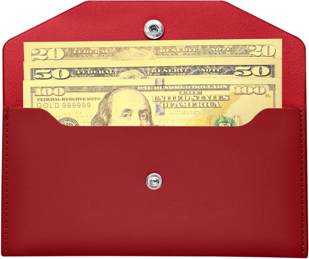 Molain Cash Envelopes PU Leather, Budget Binder Money Envelopes Reusable Waterproof Budget Envelopes Cash Wallet 6.9x3.5 In (Red)