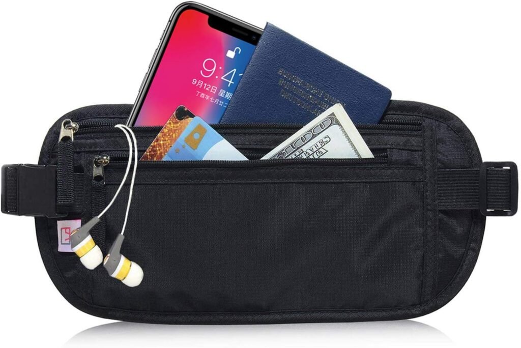 RFID Blocking Travel Wallet - Money Belt  Passport Holder, Travel Fanny Pack for Women Men - Black