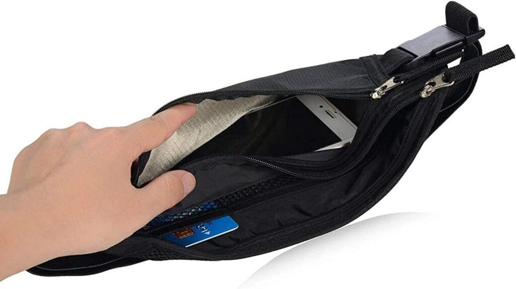 RFID Blocking Travel Wallet - Money Belt  Passport Holder, Travel Fanny Pack for Women Men - Black