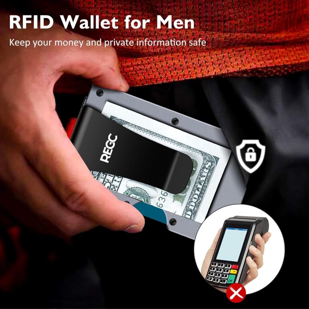 Slim Wallet for Men, Metal Money Clip Wallet, RFID Blocking Minimalist Wallet, Pocket Cash Credit Card Holder for Men (Old Elastic, Carbon Fiber)