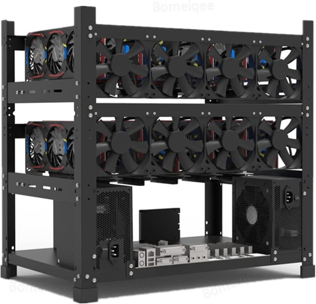 Mining Rig Frame for 12GPU, Steel Open Air Miner Mining Frame Rig Case, Support to Dual Power Supply for Crypto Coin Currency Bitcoin ETH ETC ZEC Mining Tools - Frame Only, Fans  GPU is not Included